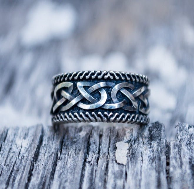 Unique Viking Ring with Norse Ornament Sterling Silver Handcrafted Jewelry-5