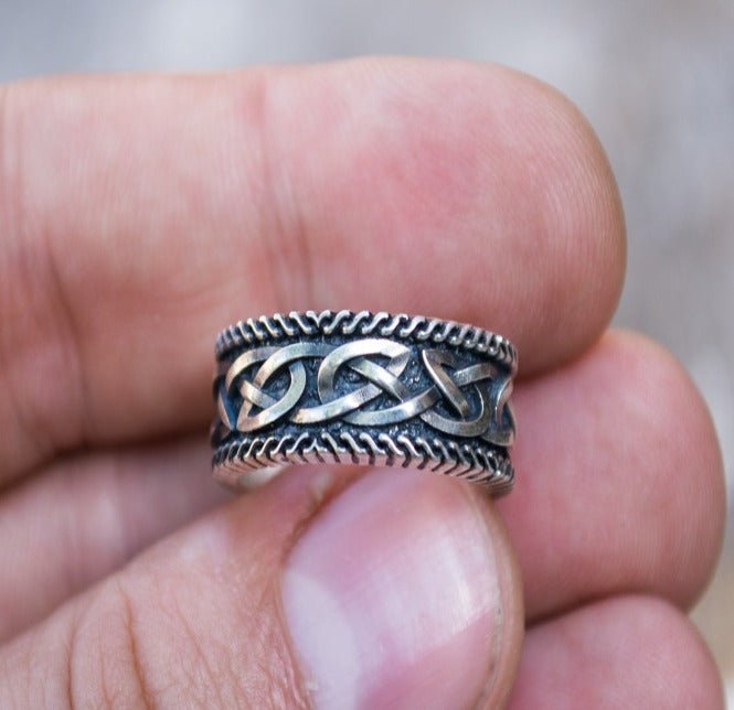 Unique Viking Ring with Norse Ornament Sterling Silver Handcrafted Jewelry-6