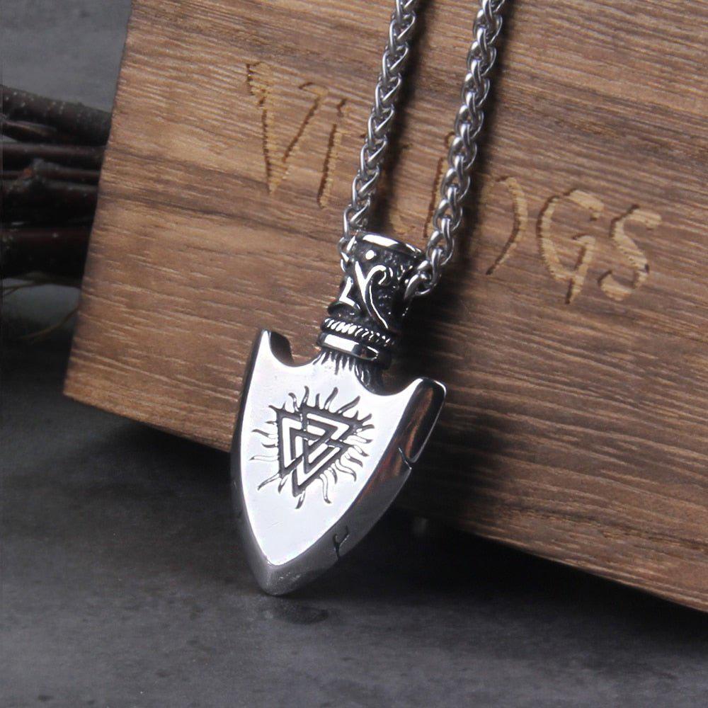 Valknut and Vegvisir Warrior Totem Steel Viking Arrowhead Necklace