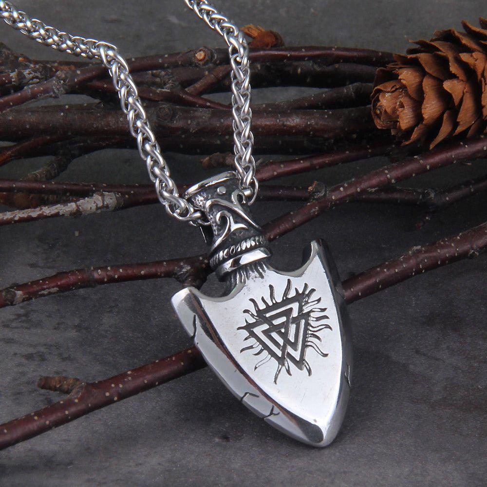 Valknut and Vegvisir Warrior Totem Steel Viking Arrowhead Necklace