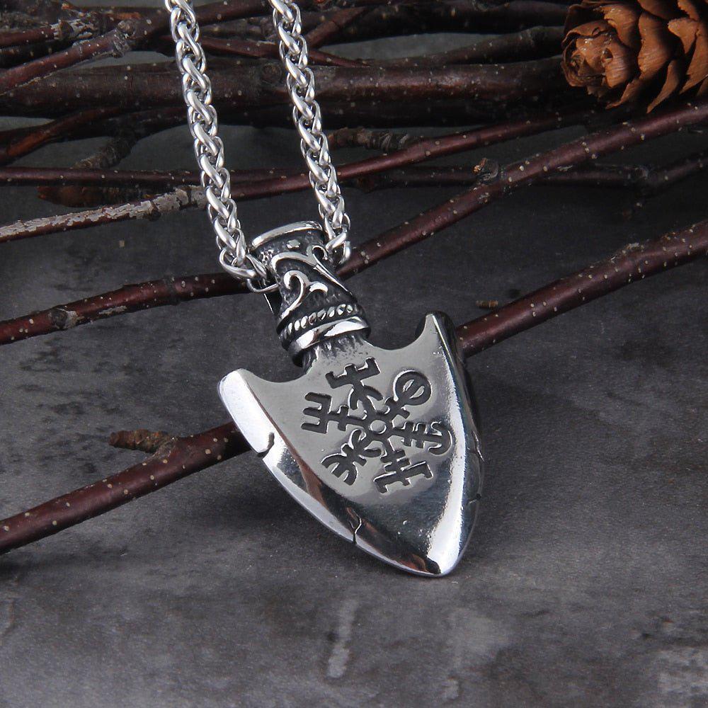 Valknut and Vegvisir Warrior Totem Steel Viking Arrowhead Necklace