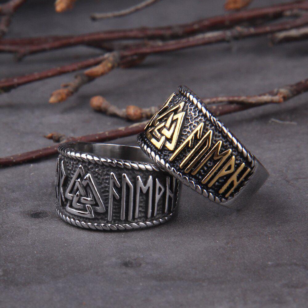 Valknut Ring with Futhark Band