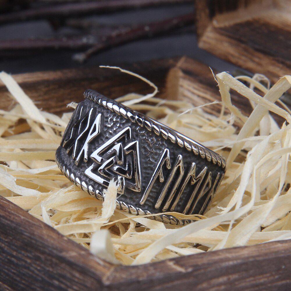 Valknut Ring with Futhark Band