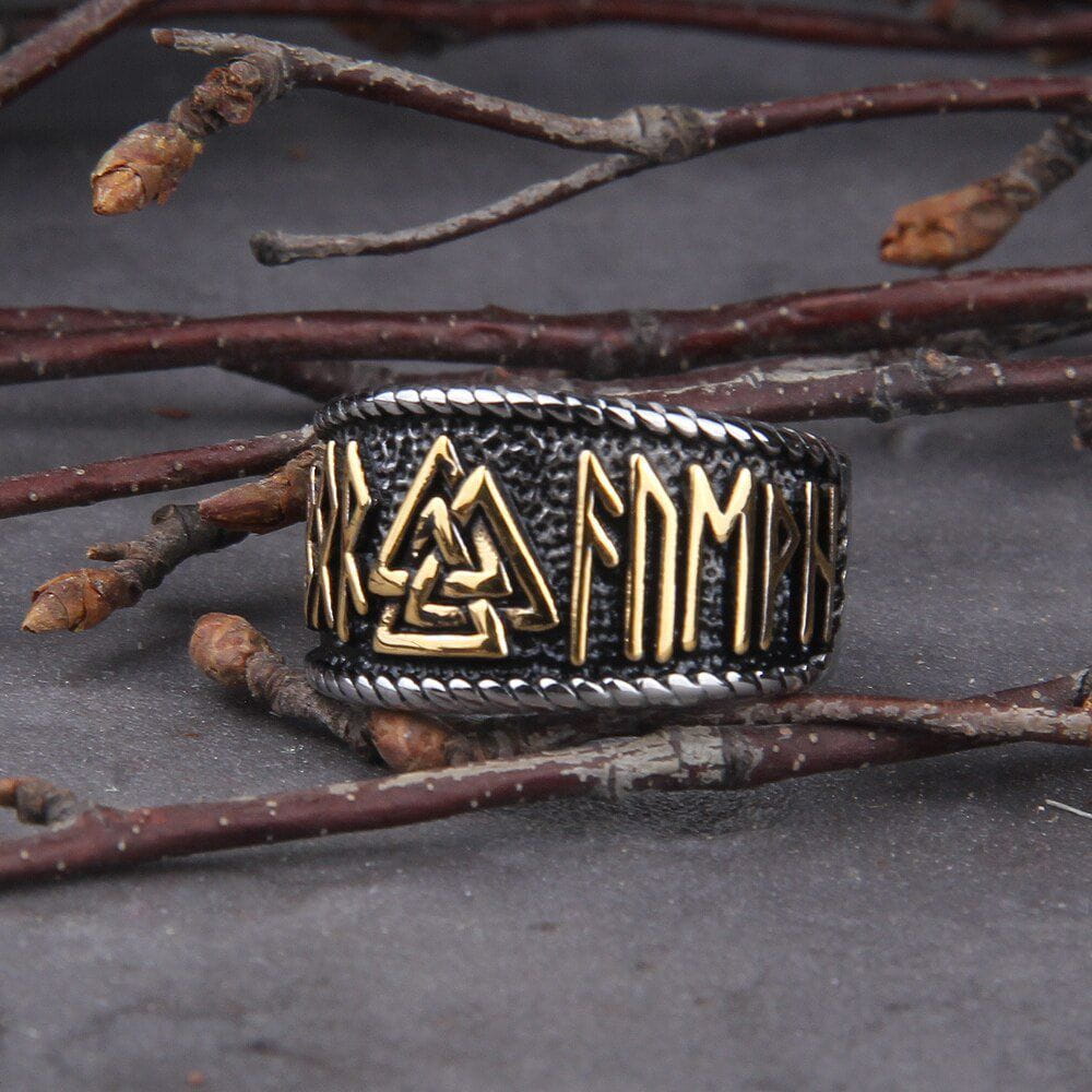 Valknut Ring with Futhark Band