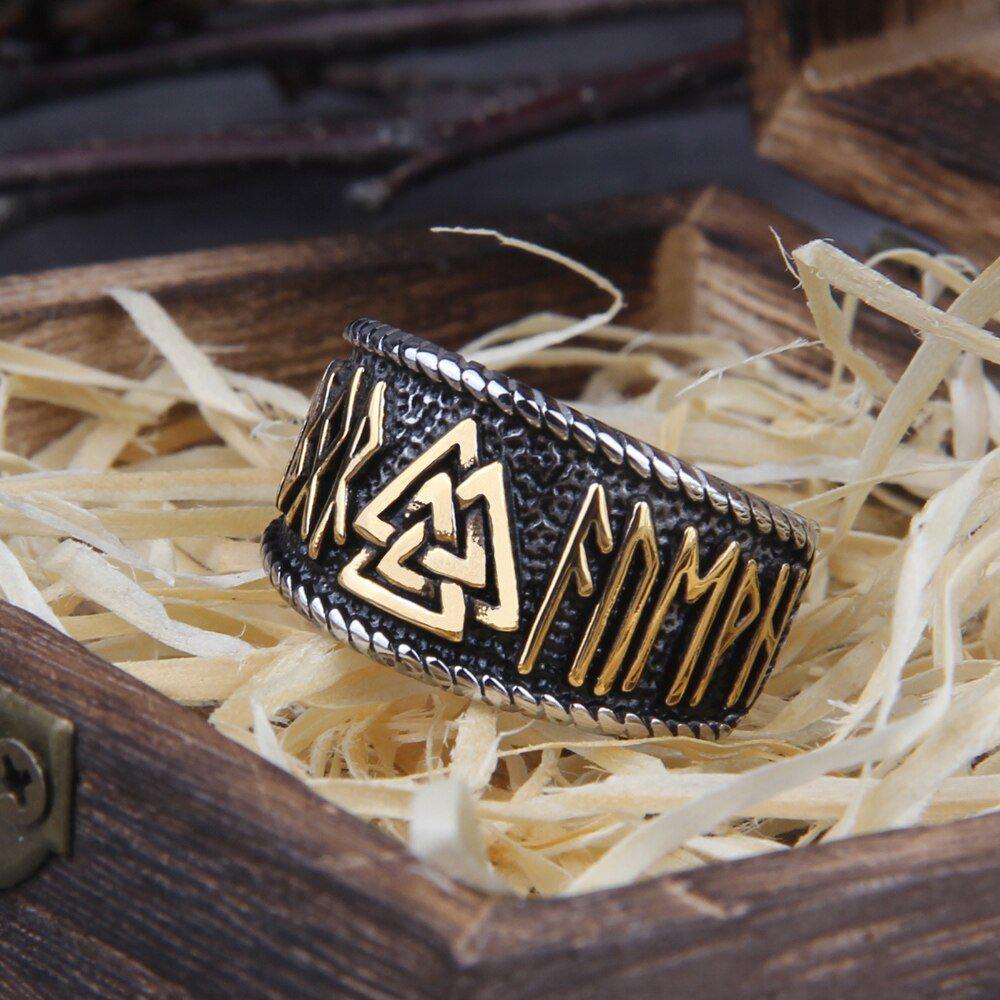 Valknut Ring with Futhark Band