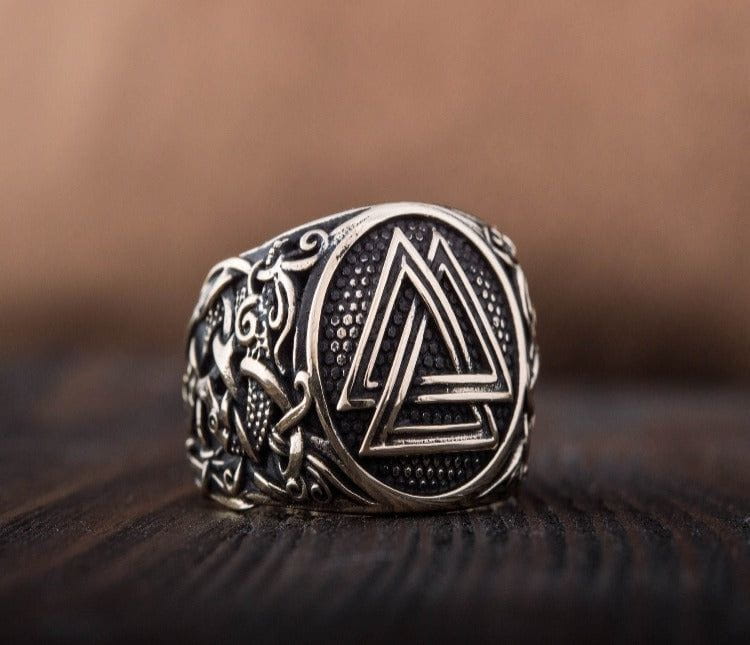 Valknut Ring with Mammen Ornament Bronze Viking Jewelry-1