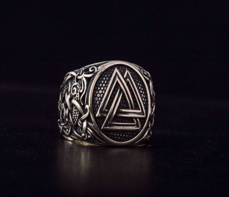 Valknut Ring with Mammen Ornament Bronze Viking Jewelry-2