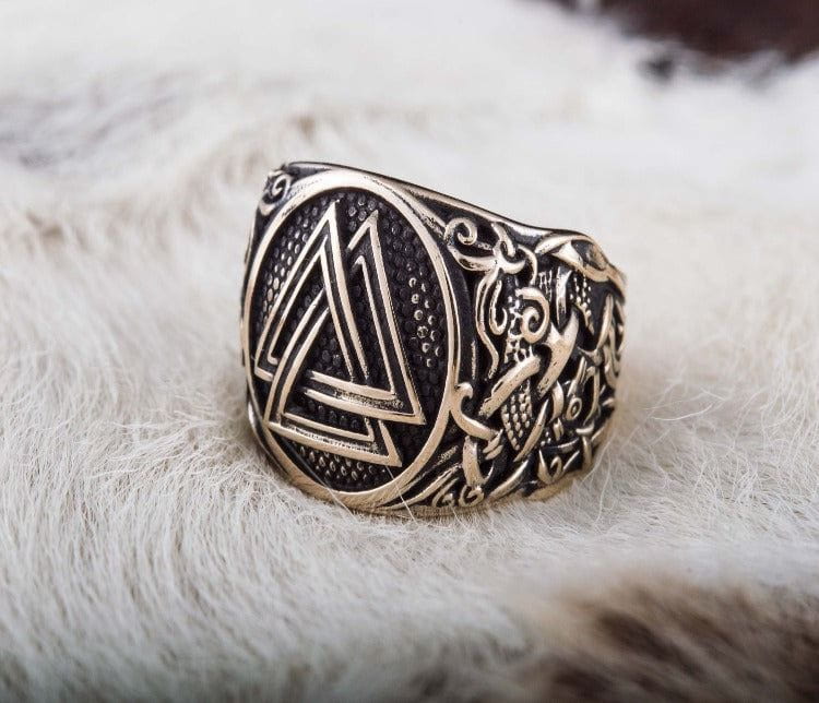 Valknut Ring with Mammen Ornament Bronze Viking Jewelry-3