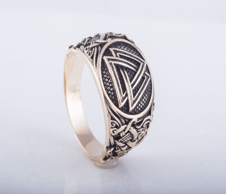 Valknut Ring with Mammen Ornament Bronze Viking Jewelry-4