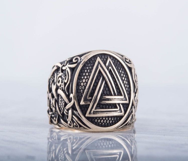 Valknut Ring with Mammen Ornament Bronze Viking Jewelry-5