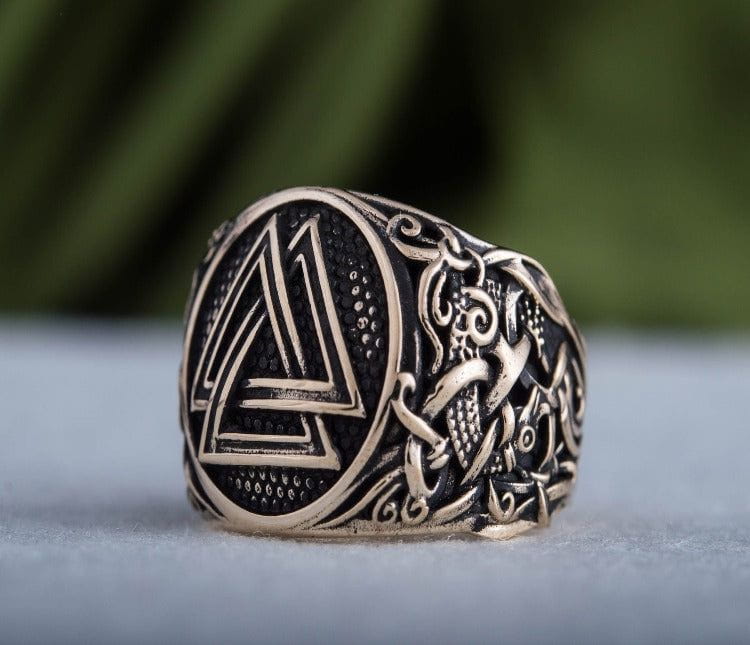 Valknut Ring with Mammen Ornament Bronze Viking Jewelry-7