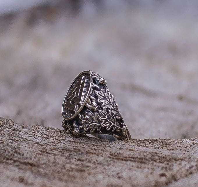 Valknut Ring with Oak Leaves and Acorns Sterling Silver Viking Ring-3