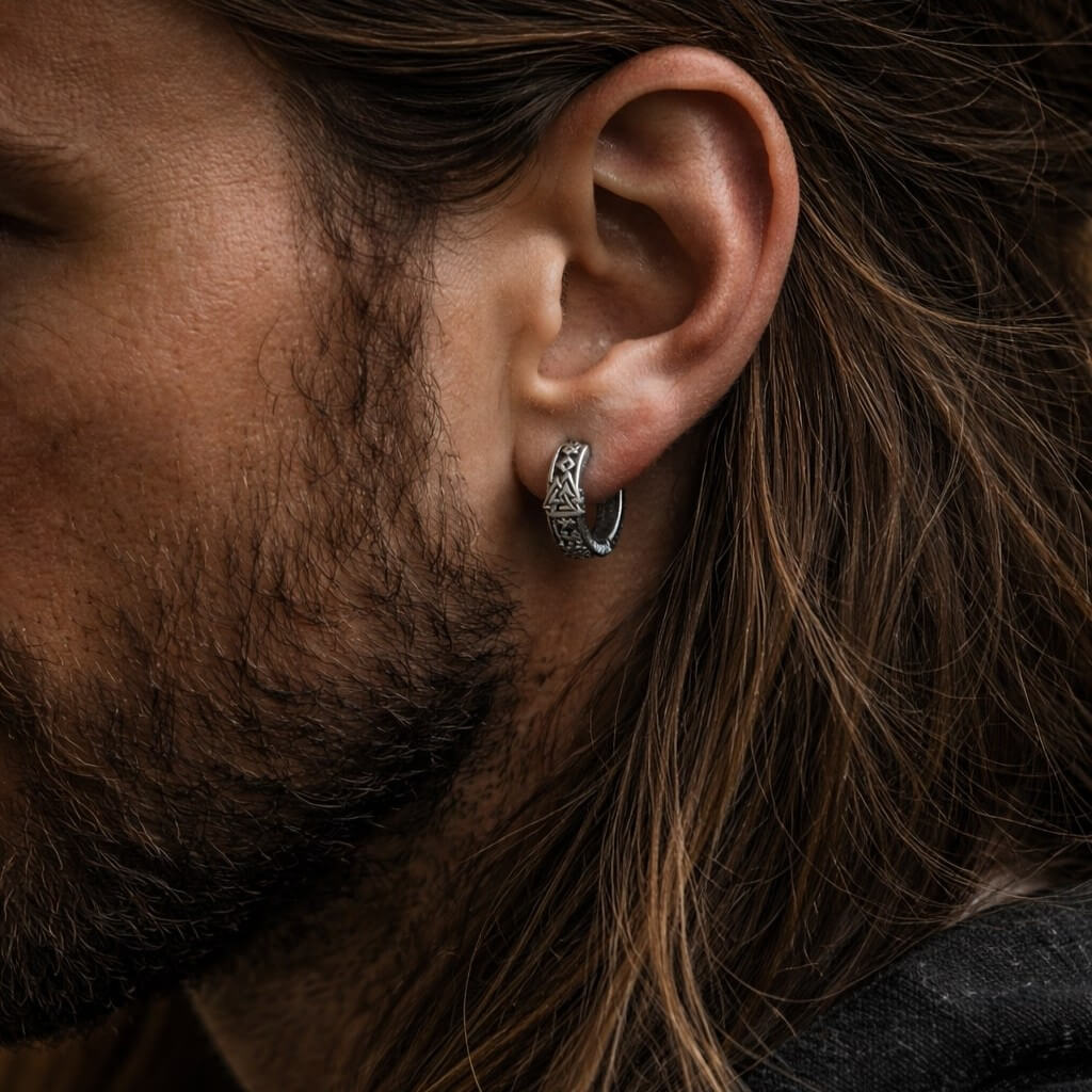 Viking Valknut Rune Hoop Earrings