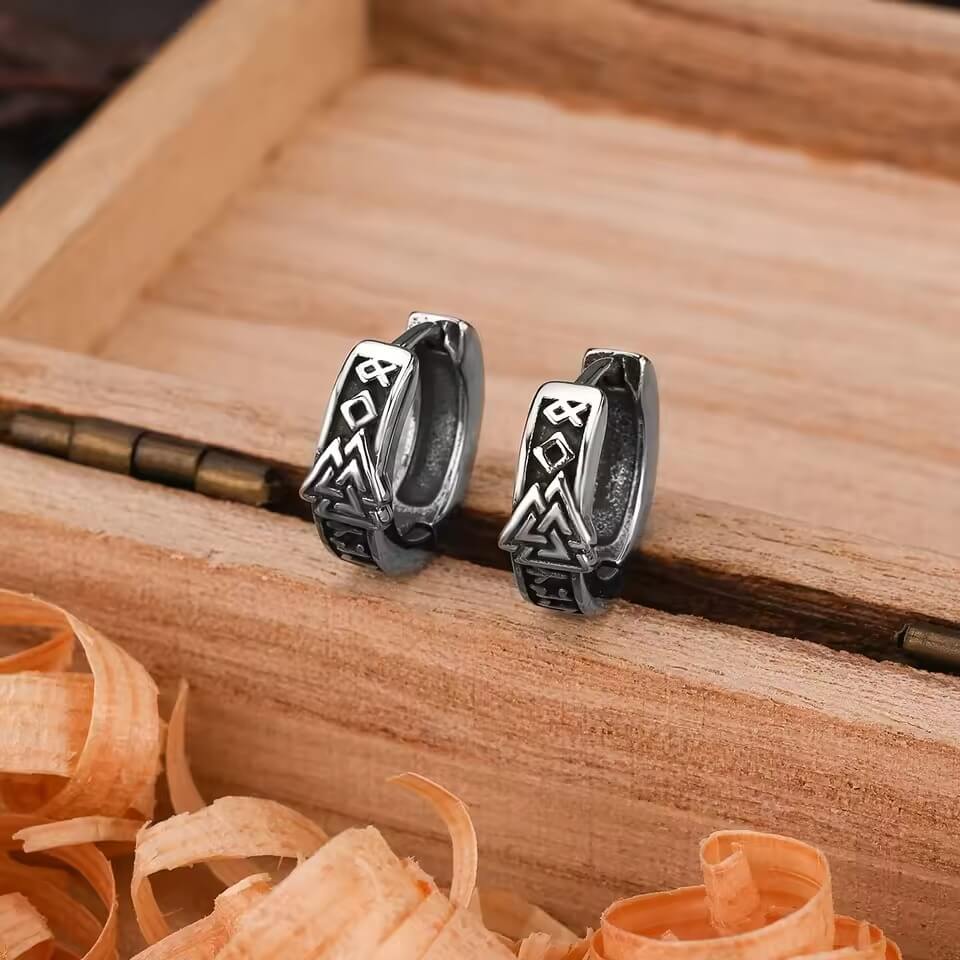 Viking Valknut Rune Hoop Earrings