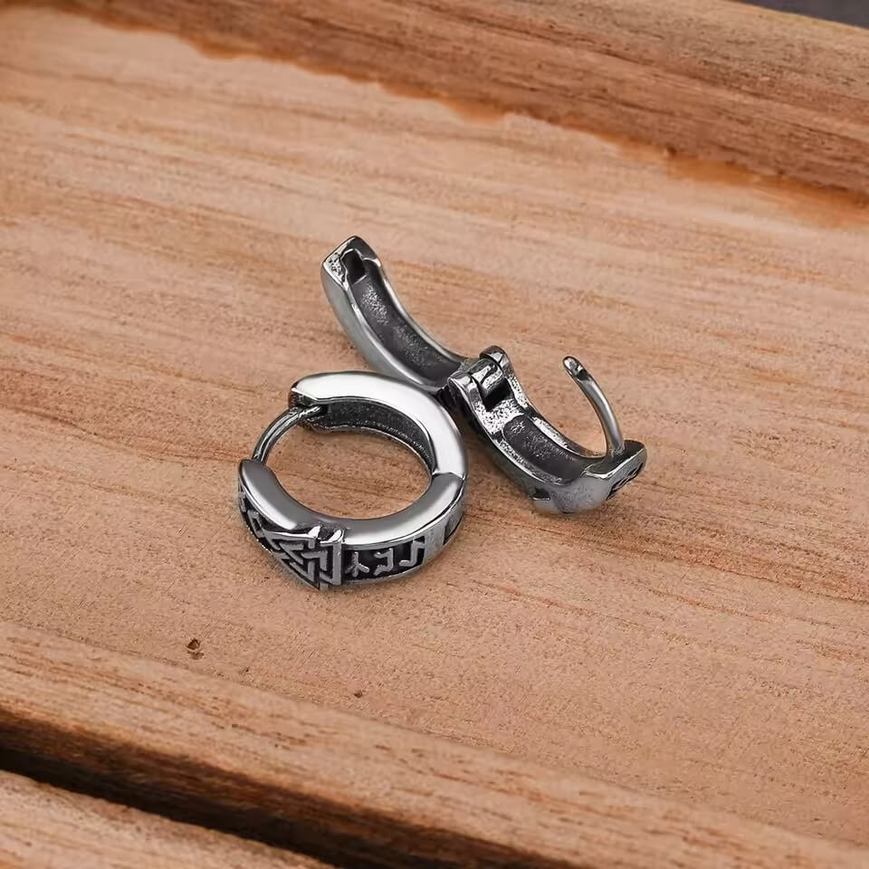 Viking Valknut Rune Hoop Earrings