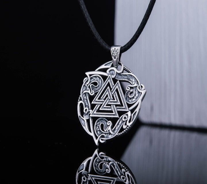 Valknut Symbol Pendant with Ornament Sterling Silver Norse Jewelry-1