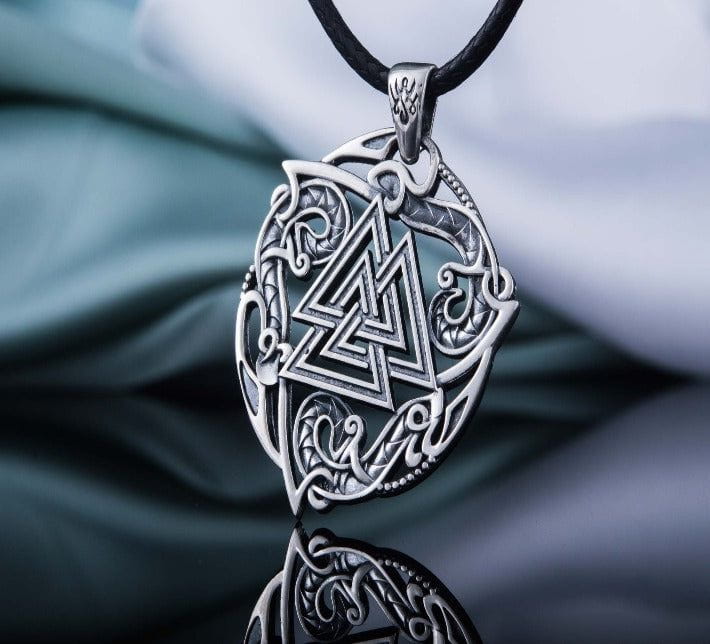 Valknut Symbol Pendant with Ornament Sterling Silver Norse Jewelry-2