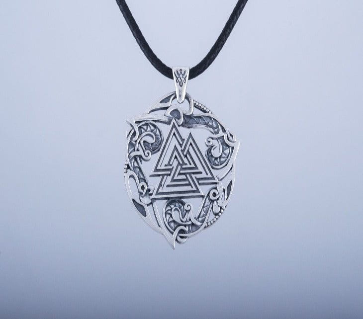 Valknut Symbol Pendant with Ornament Sterling Silver Norse Jewelry-5
