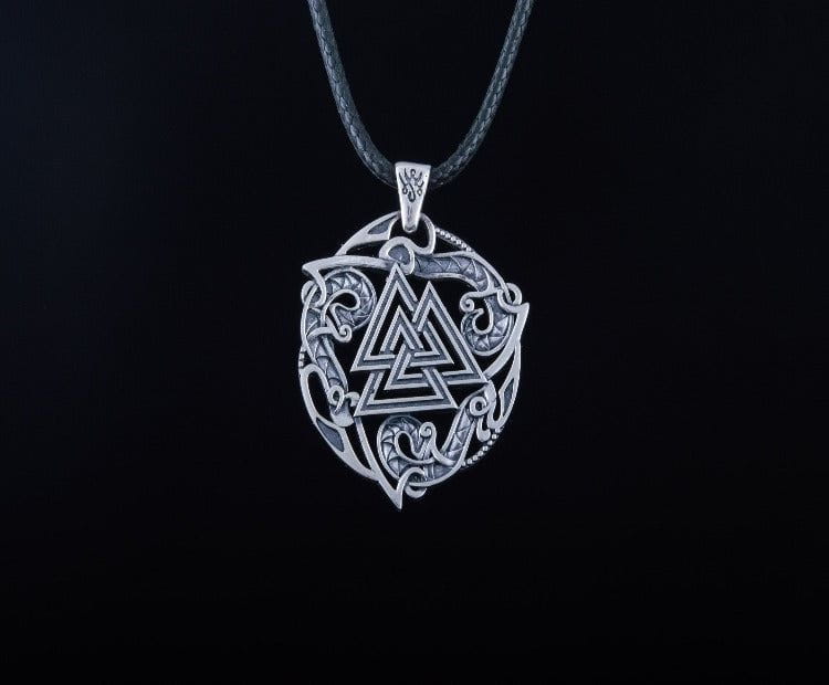 Valknut Symbol Pendant with Ornament Sterling Silver Norse Jewelry-6