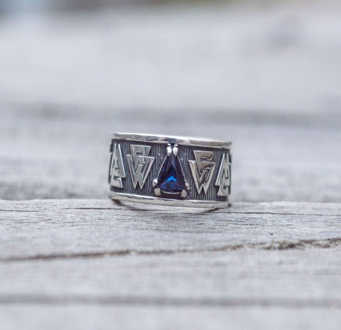 Valknut Symbol Ring with cubic Zirconia Sterling Silver Viking Jewelry-3