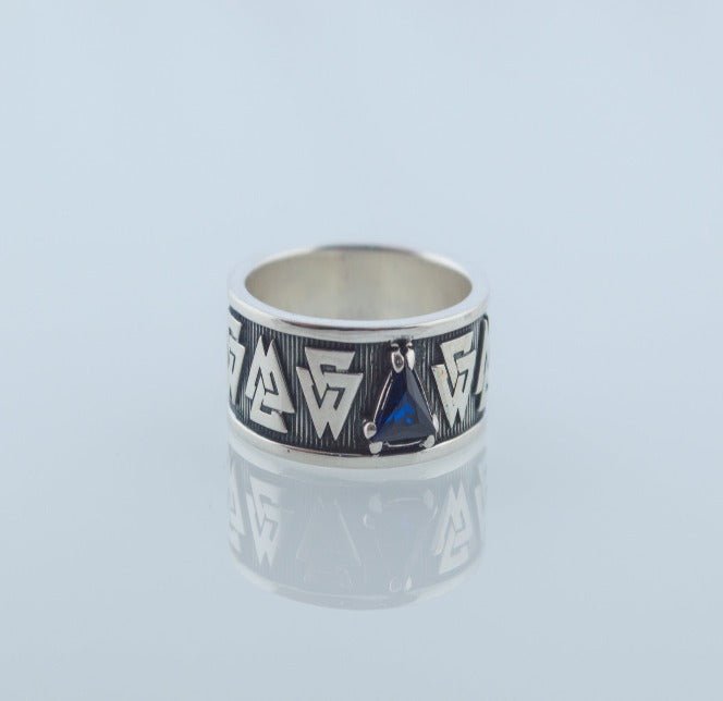 Valknut Symbol Ring with cubic Zirconia Sterling Silver Viking Jewelry-6