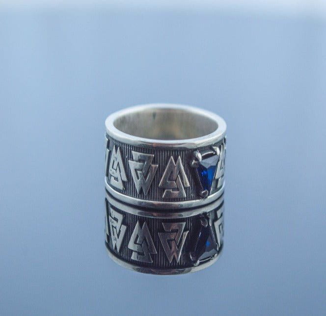 Valknut Symbol Ring with cubic Zirconia Sterling Silver Viking Jewelry-7