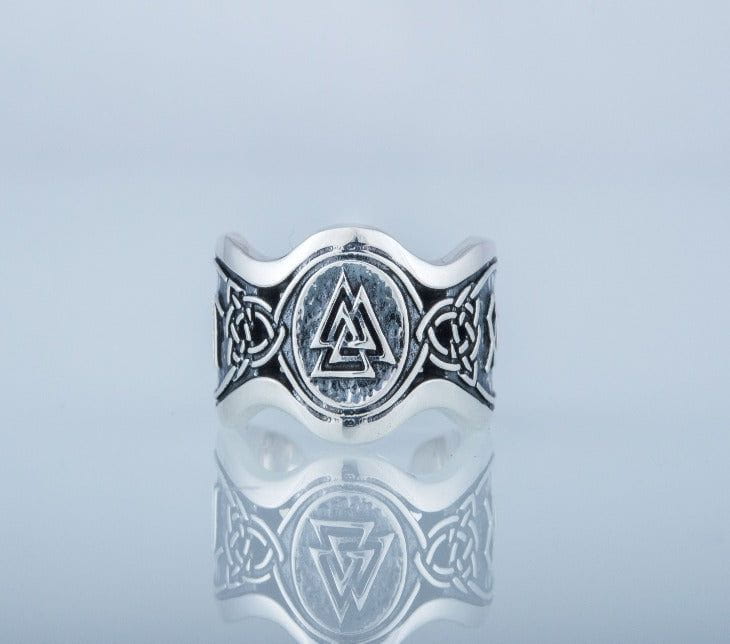Valknut Symbol With HAIL ODIN Runes Sterling Silver Viking Ring-3