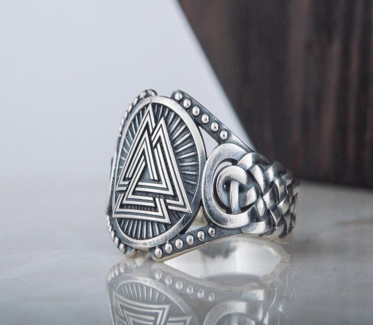Valknut Symbol with Viking Ornament Sterling Silver Handmade Jewelry-4
