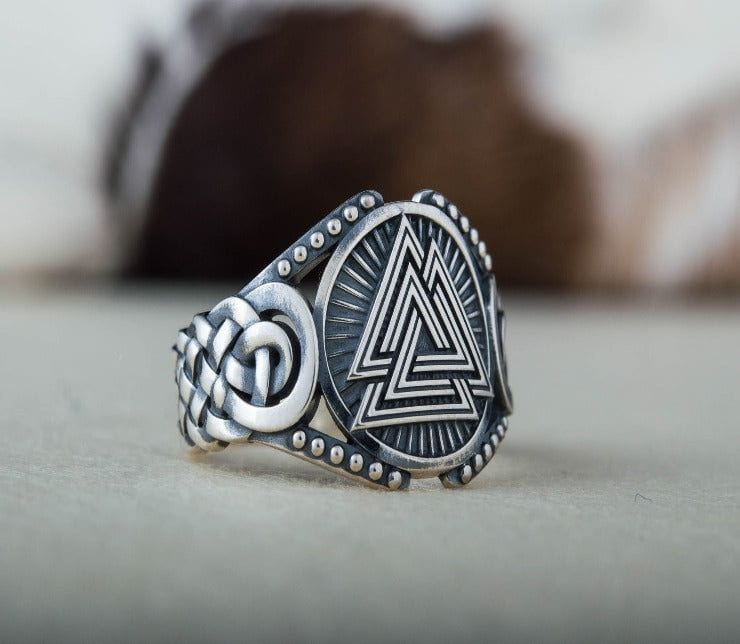 Valknut Symbol with Viking Ornament Sterling Silver Handmade Jewelry-5