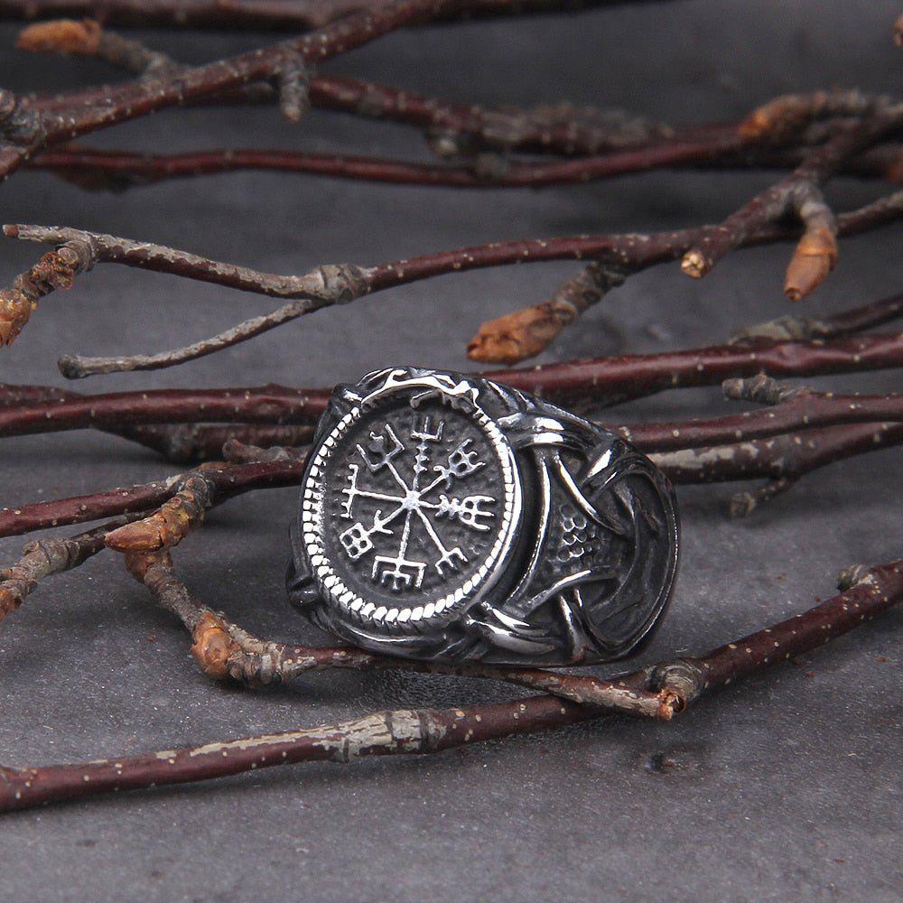 Vegvisir Jormungandr Knotwork Ring in Steel