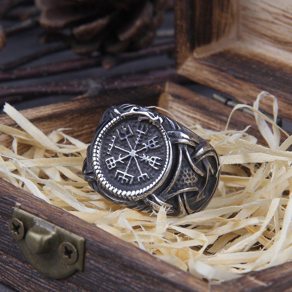 Vegvisir Jormungandr Knotwork Ring in Steel