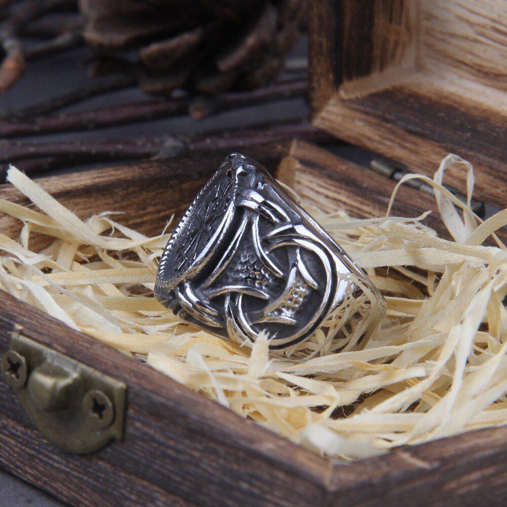 Vegvisir Jormungandr Knotwork Ring in Steel