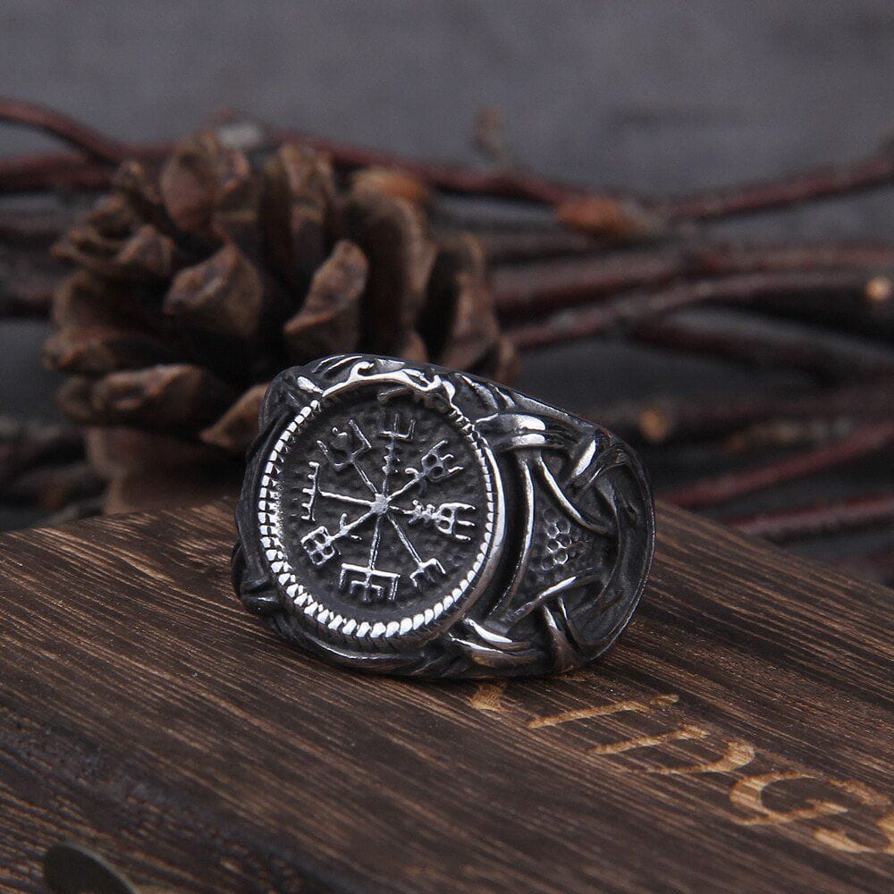 Vegvisir Jormungandr Knotwork Ring in Steel