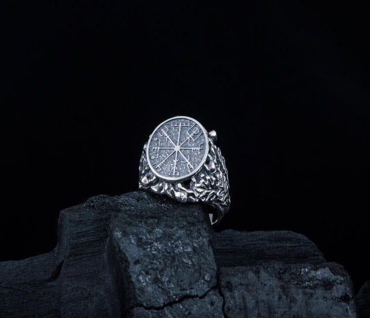 Vegvisir Symbol aka Runic Compass with Oak Leaves and Acorn Sterling Silver Norse Ring-1
