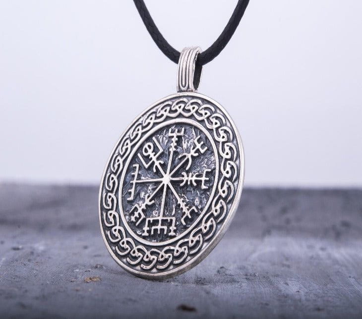 Vegvisir Symbol with Viking Ornament Pendant Sterling Silver Pagan Jewelry-2