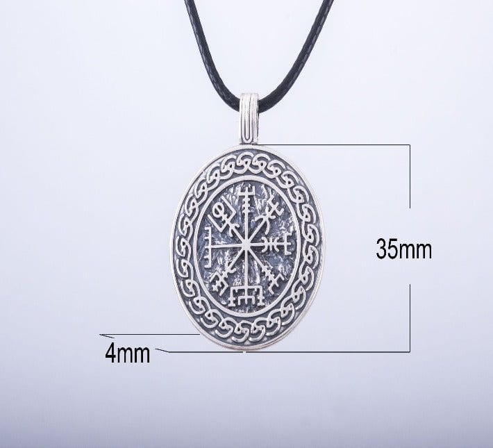 Vegvisir Symbol with Viking Ornament Pendant Sterling Silver Pagan Jewelry-4