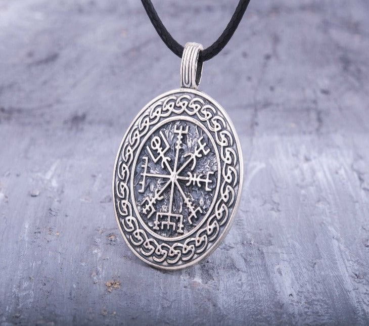 Vegvisir Symbol with Viking Ornament Pendant Sterling Silver Pagan Jewelry-6
