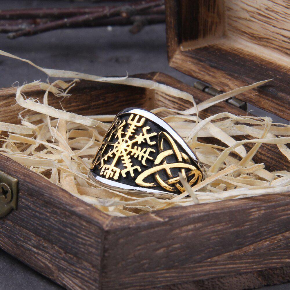 Vegvisir Viking Compass Ring with Bold Knotwork