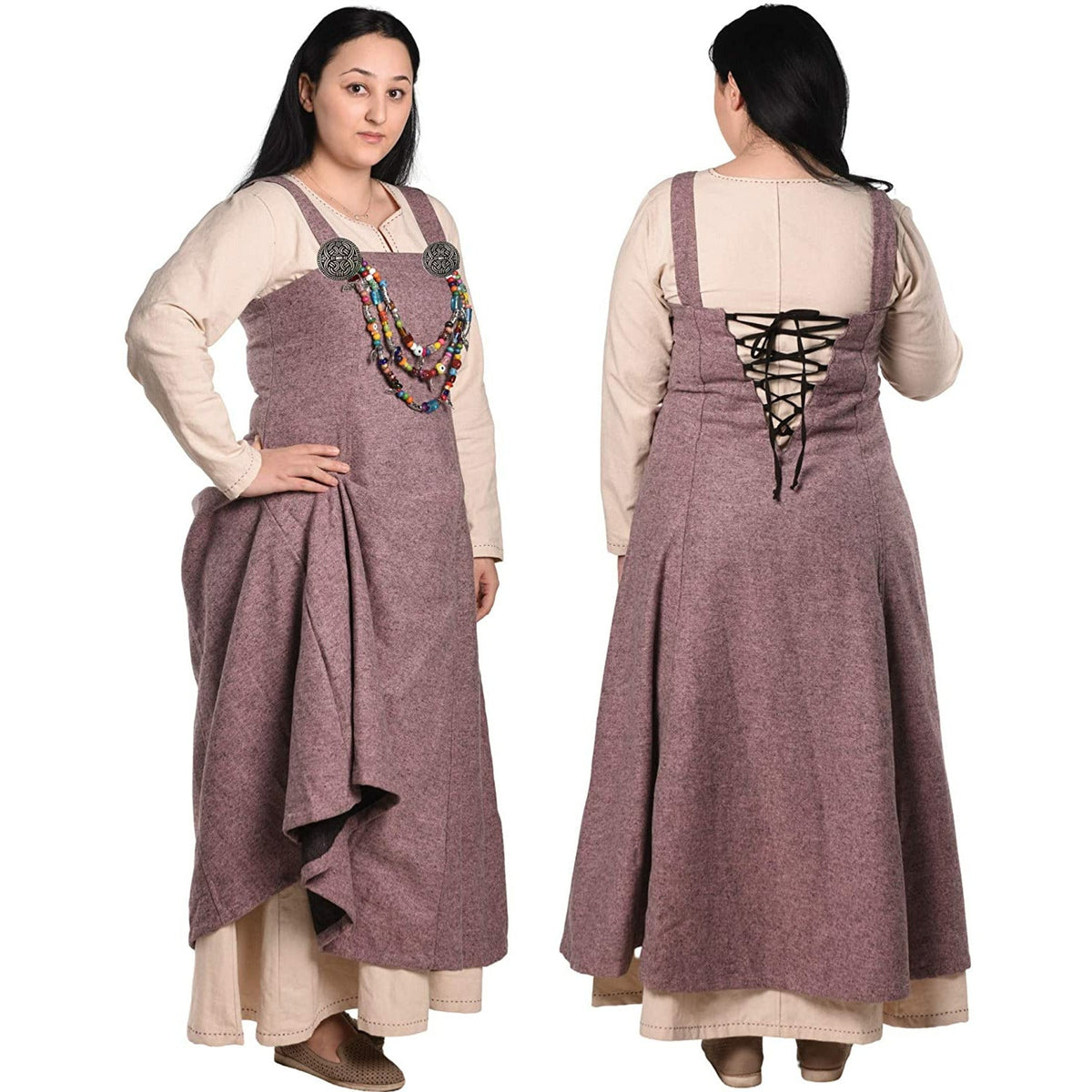 Helga Viking Apron Dress in Wool with Back Laces 