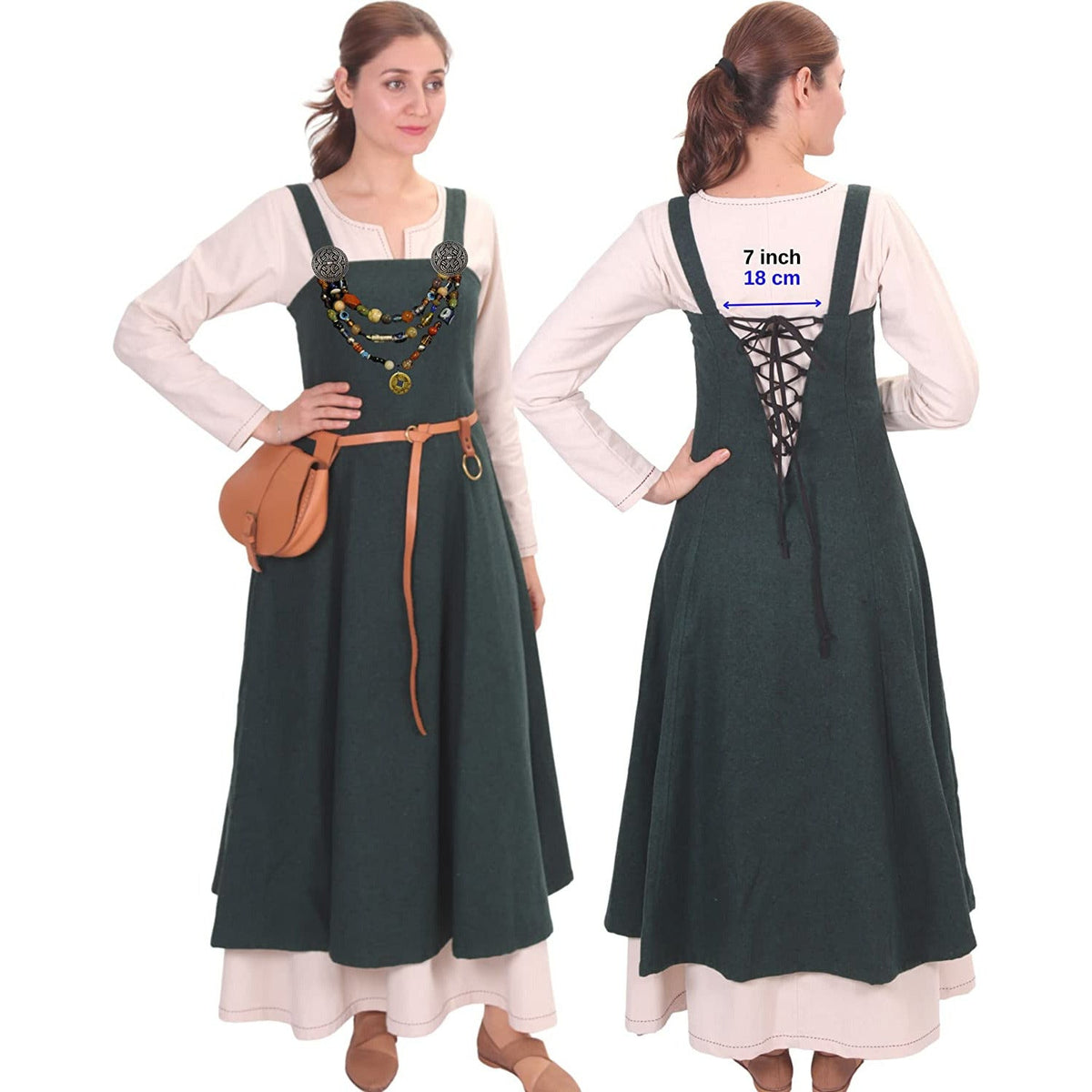 Helga Viking Apron Dress in Wool with Back Laces - Viking Tunic