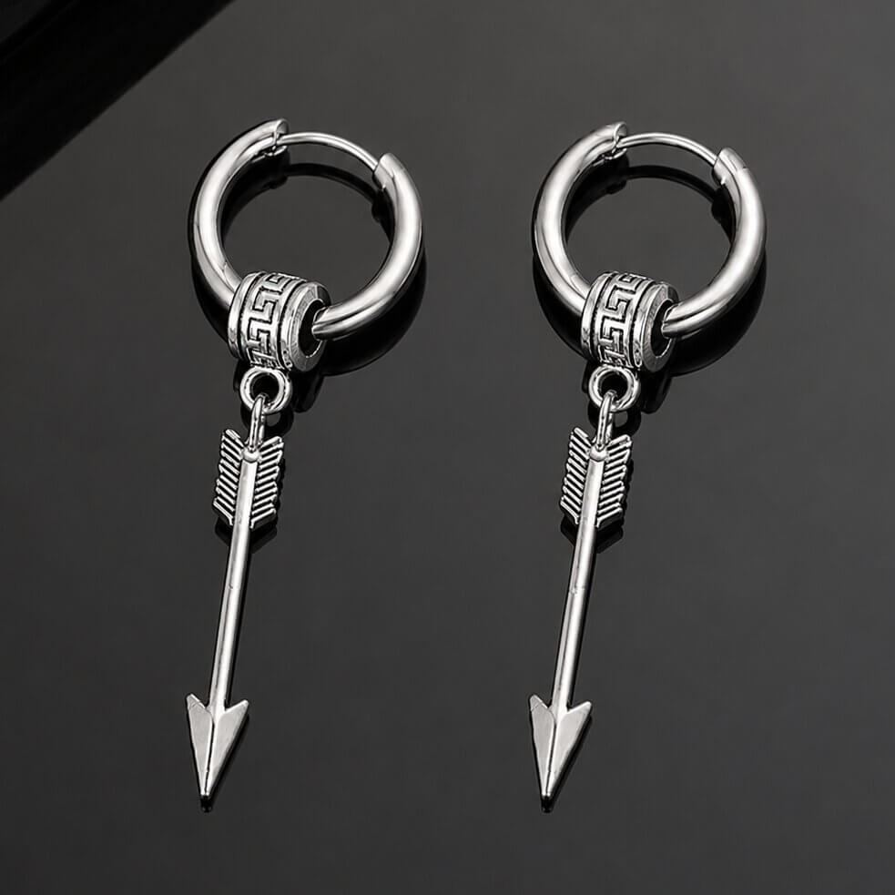 Viking Arrow Drop Hoop Earrings | Nordic Engraved