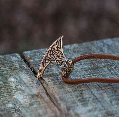 Viking Axe Bronze Pendant with Beautiful Ornament-3