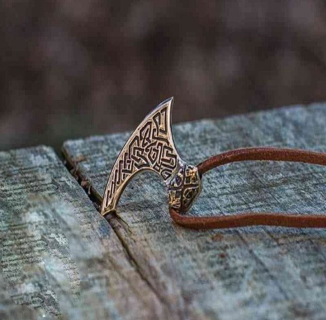 Viking Axe Bronze Pendant with Beautiful Ornament-3
