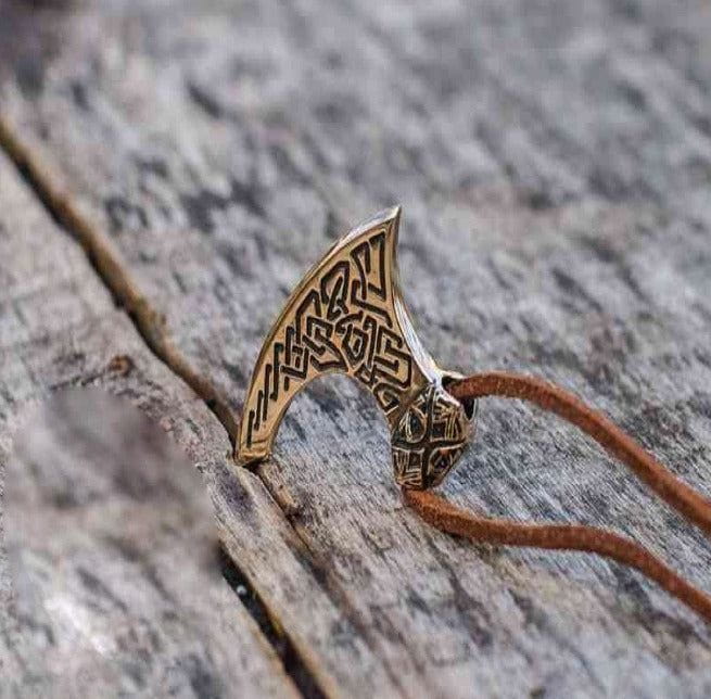 Viking Axe Bronze Pendant with Beautiful Ornament-4