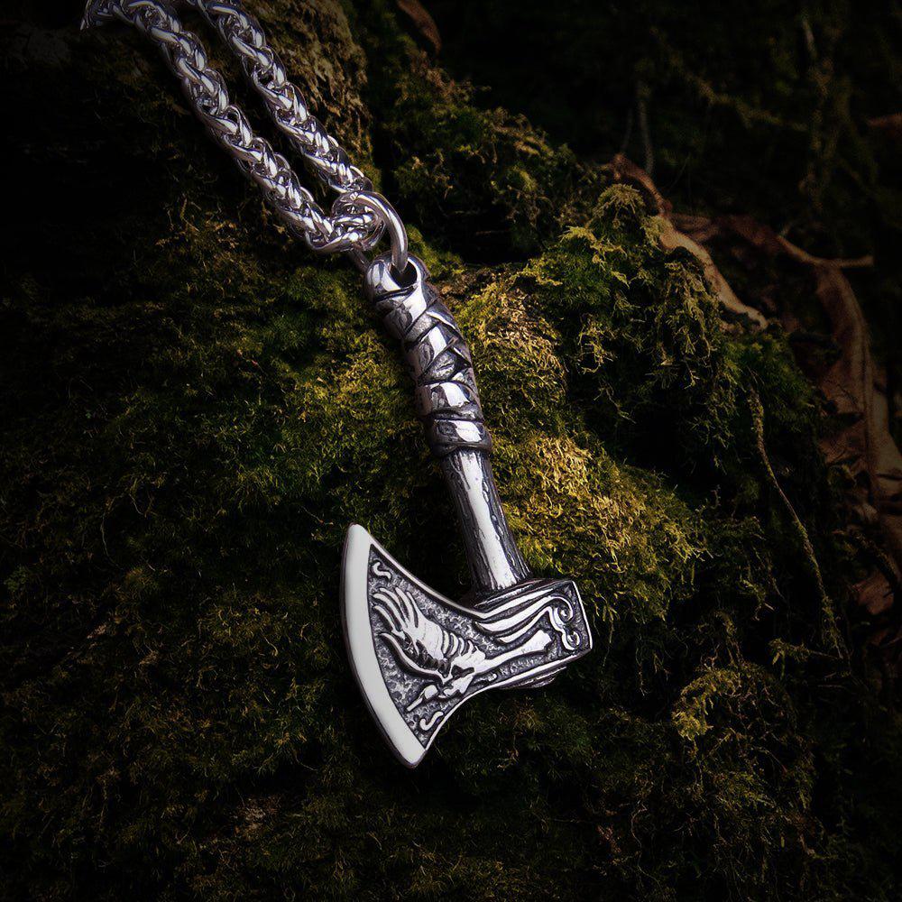 Never Fade Wolf And Raven Slavic Amulets Talismans Viking Odin Axe Necklaces &amp; Pendants Norse Vikings Jewelry Turkish Men Wicca