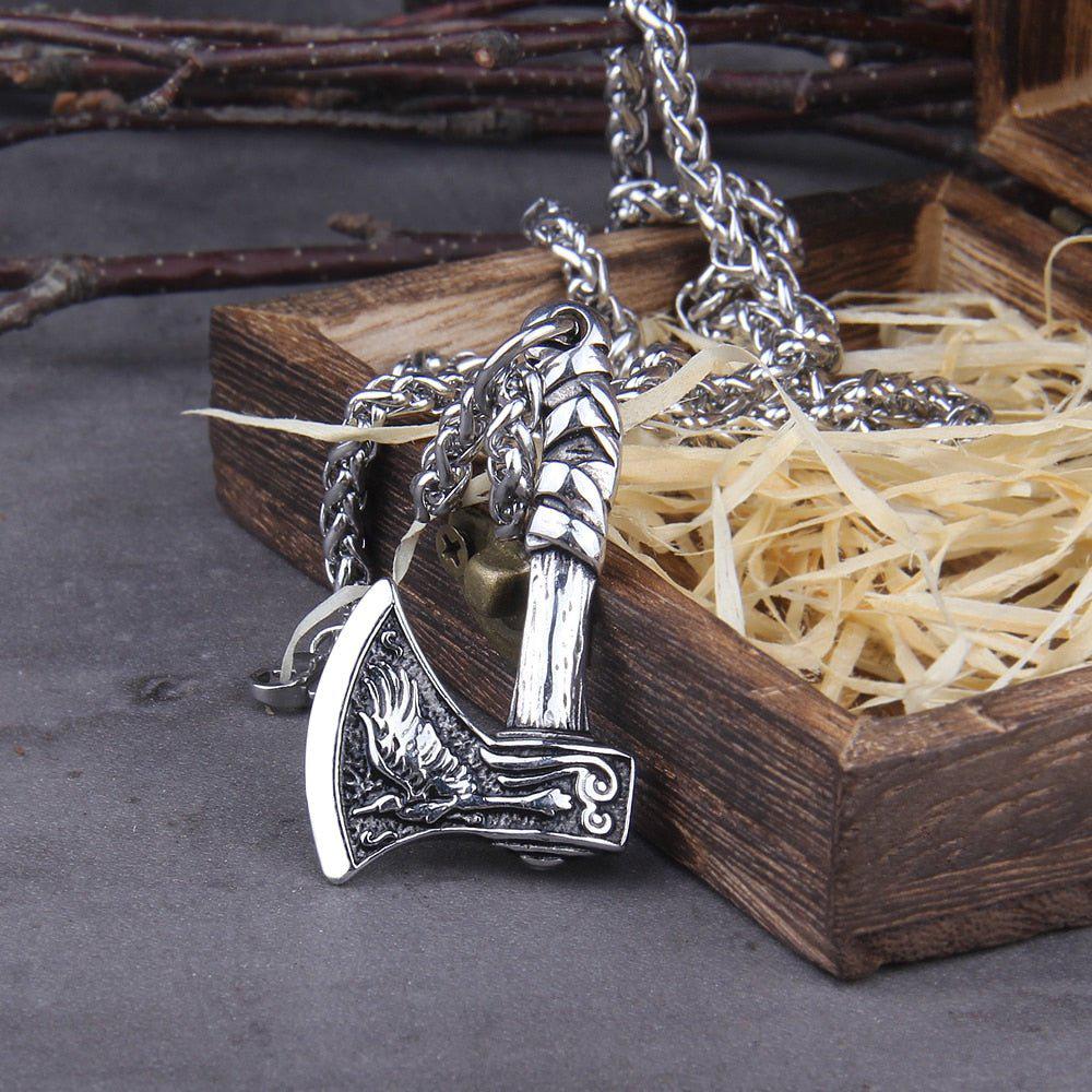 Never Fade Wolf And Raven Slavic Amulets Talismans Viking Odin Axe Necklaces &amp;amp; Pendants Norse Vikings Jewelry Turkish Men Wicca