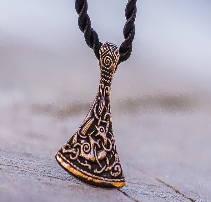 Viking Axe Small Bronze Pendant with Ornament from Mammen Village-1