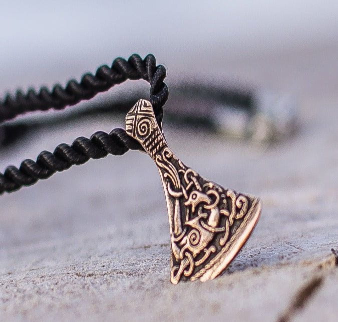 Viking Axe Small Bronze Pendant with Ornament from Mammen Village-2