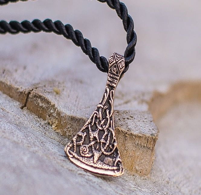 Viking Axe Small Bronze Pendant with Ornament from Mammen Village-3