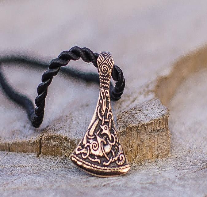 Viking Axe Small Bronze Pendant with Ornament from Mammen Village-4